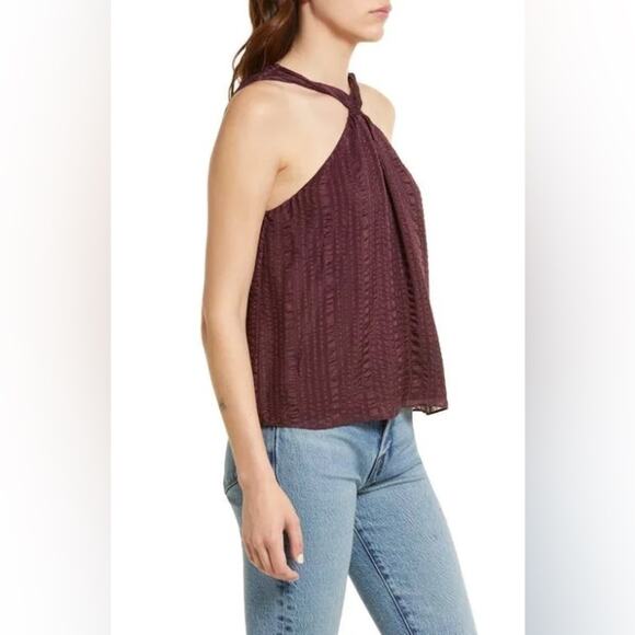 Frame Denim Tops Frame Draped Textured Silk Halter Top In Cabernet size M (b20) - Picture 5 of 8